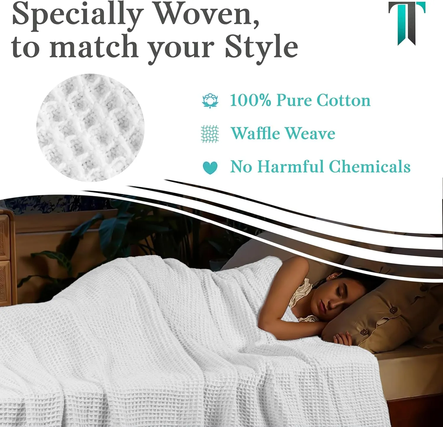Tex Trend 100% Cotton Blankets King Size – Durable and Versatile Waffle Weave Blanket for Year Round Coziness – Warm & Lightweight - White (90”x108”)