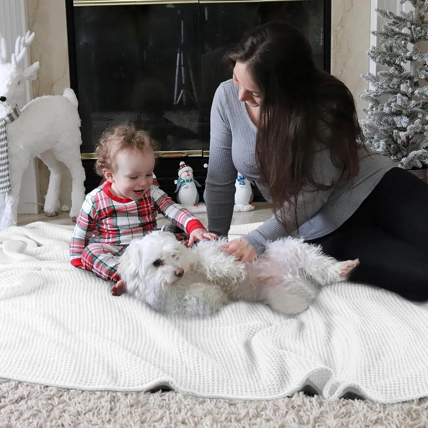 Tex Trend 100% Cotton Blankets King Size – Durable and Versatile Waffle Weave Blanket for Year Round Coziness – Warm & Lightweight - White (90”x108”)