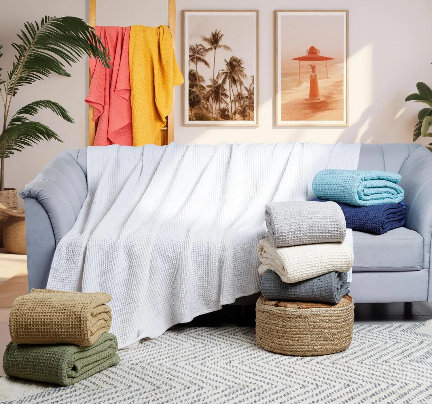 Tex Trend 100% Cotton Blankets King Size – Durable and Versatile Waffle Weave Blankets for Year Round Coziness – Breathable & Lightweight - Light Grey (90”x108”)