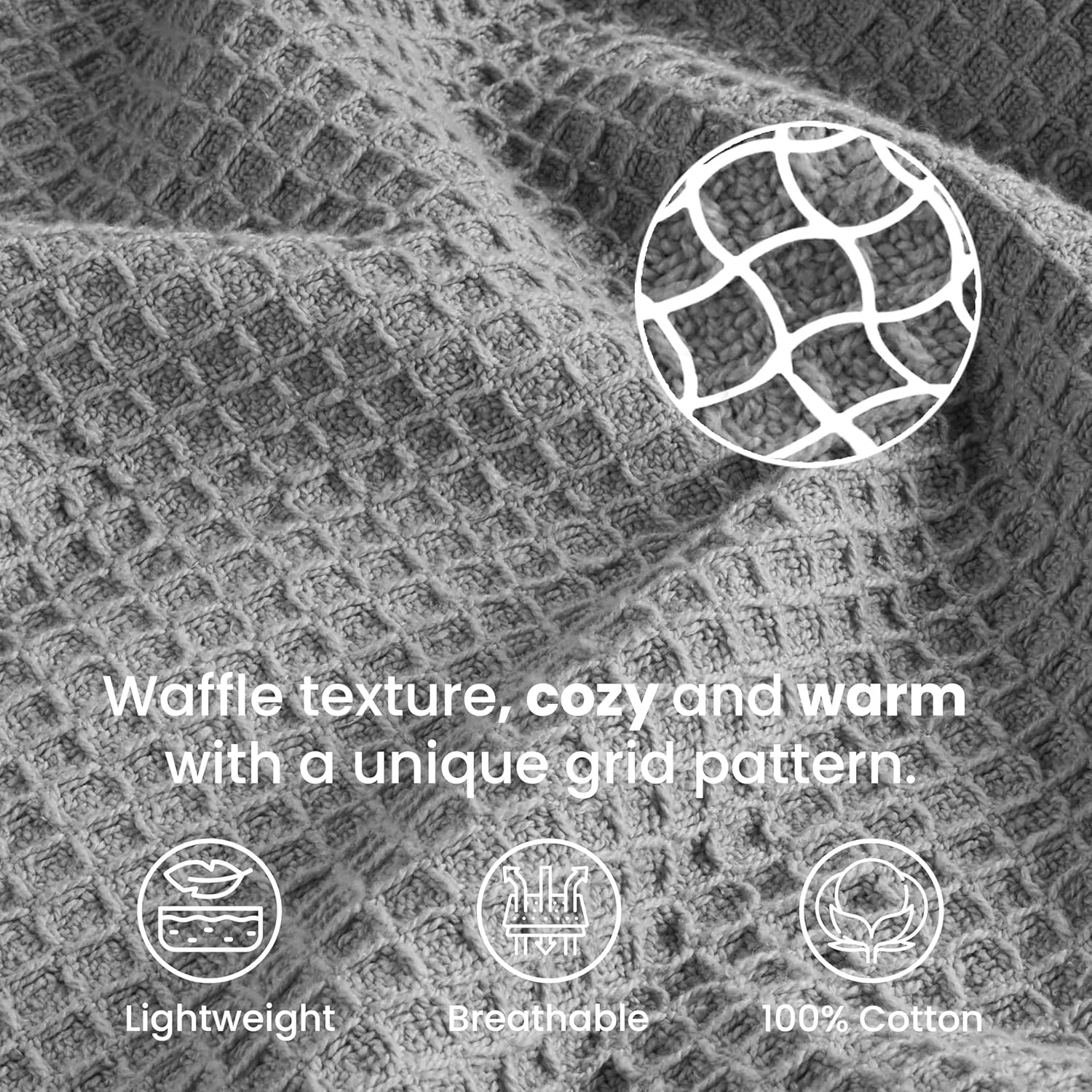 Tex Trend 100% Cotton Blankets King Size – Durable and Versatile Waffle Weave Blankets for Year Round Coziness – Breathable & Lightweight - Light Grey (90”x108”)