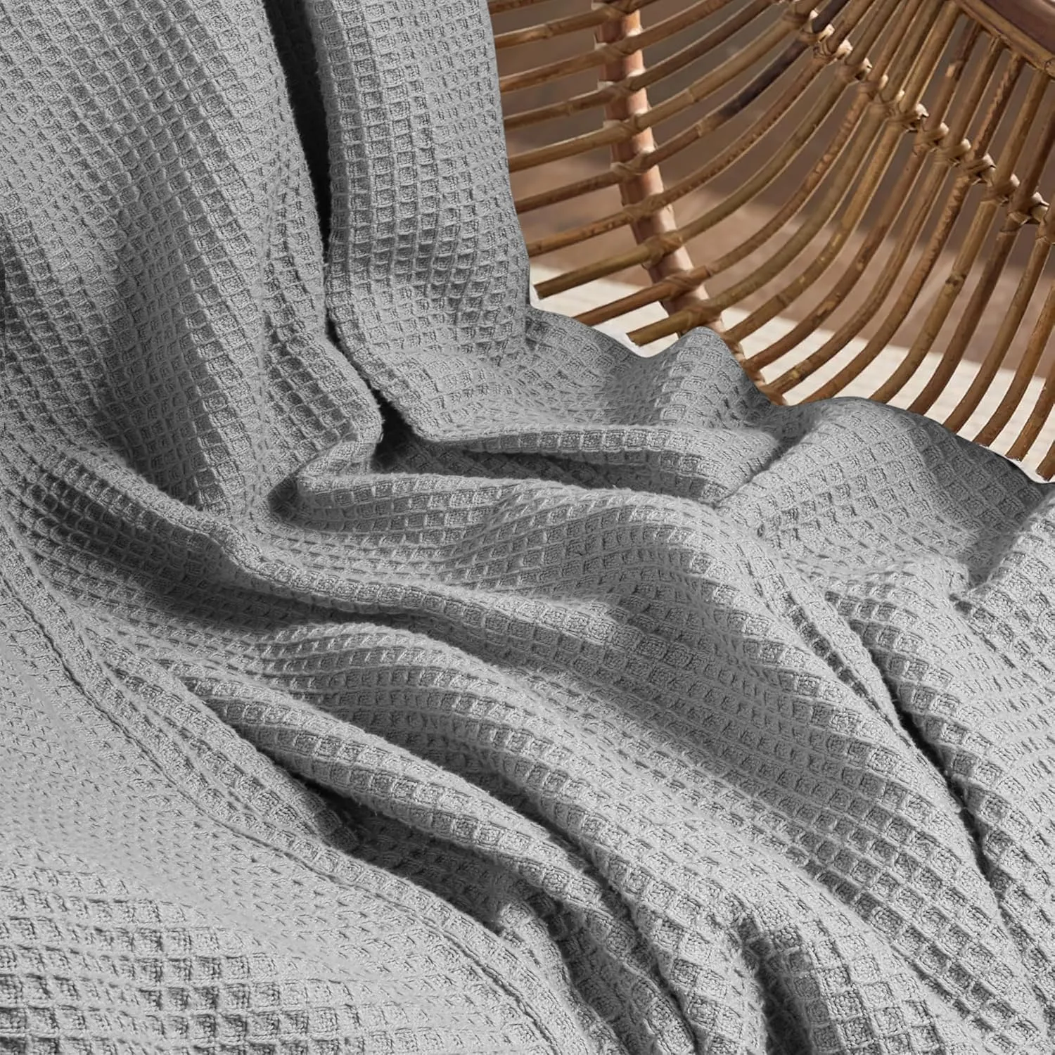 Tex Trend 100% Cotton Blankets King Size – Durable and Versatile Waffle Weave Blankets for Year Round Coziness – Breathable & Lightweight - Light Grey (90”x108”)