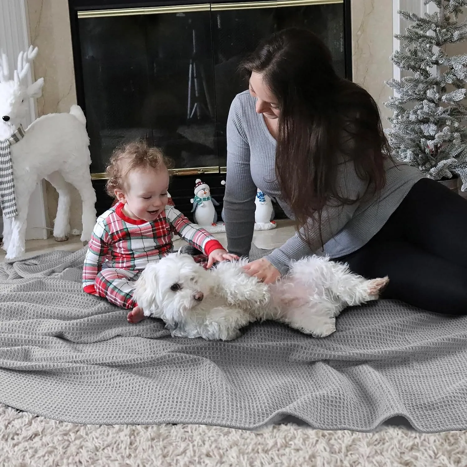 Tex Trend 100% Cotton Blankets King Size – Durable and Versatile Waffle Weave Blankets for Year Round Coziness – Breathable & Lightweight - Light Grey (90”x108”)