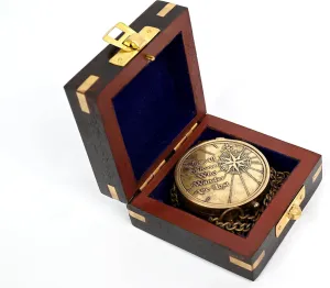 The Vintage Venue Brass Nautical Compass – “Not All Those Who Wander are Lost” Embossed Brass Gift with Wooden Case | Graduation Baptism Communion Confirmation