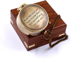 The Vintage Venue Engraved Camping Compass – “Keep This Close and Listen to Your Heart” | Vintage Brass Pocket Compass for Men Women Scouts | Working Hiking Camping Gift for Graduation Retirement