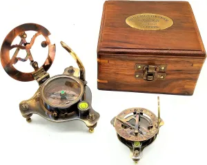 The Vintage Venue Vintage Marine Sundial Compass – 3" Brass Nautical Sundial with Adjustable Screw Legs | Antique West London Brass Triangle Compass Nautical Decor