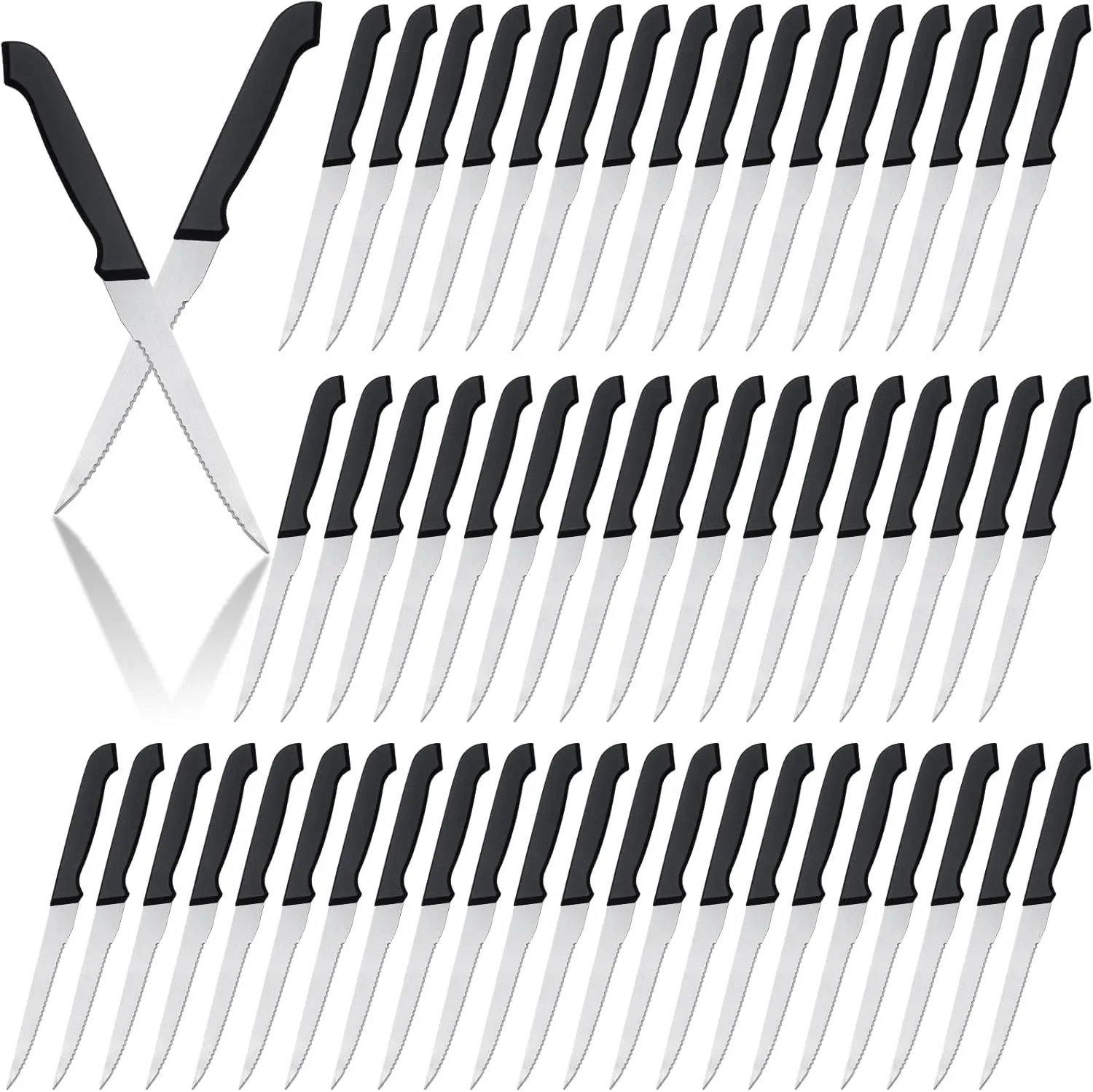 Therwen 100 Pieces Serrated Edge Pointed Tip Steak Knives Stainless Steel Steak Knife with Serrated Edge 8.8 Inch For Kitchen Restaurant Tableware Camping