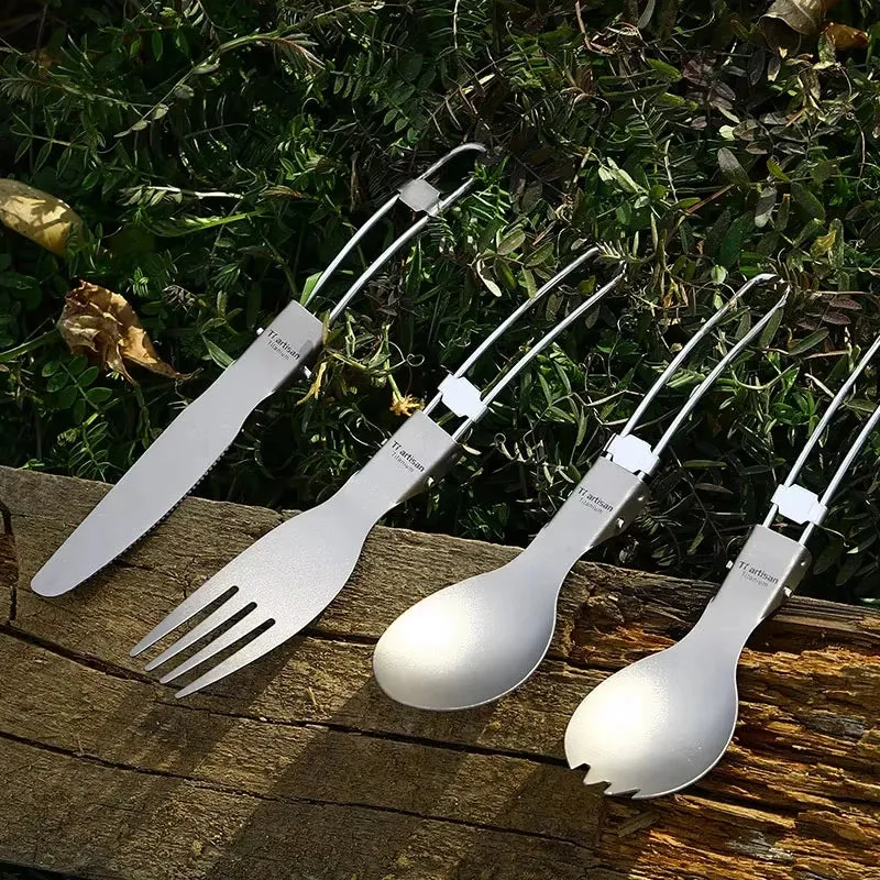 TIARTISAN Titanium Foldable Cutlery Set for Camping and Hiking