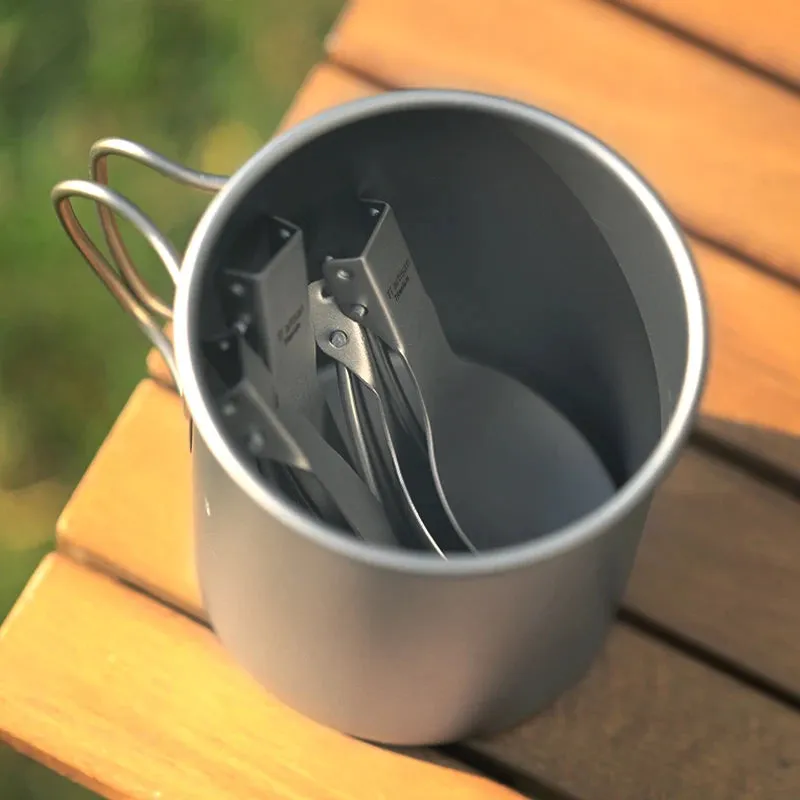 TIARTISAN Titanium Foldable Cutlery Set for Camping and Hiking