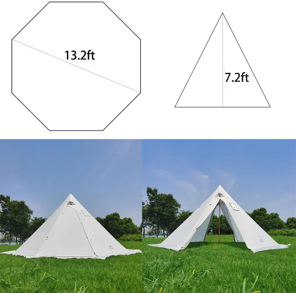 Tipi Hot Tent with Fire Retardant Stove Jack for Flue Pipes, 3~4 Person, Lightweight, Teepee Tents with Snow Skirt for Family Team Outdoor Backpacking Camping Hiking