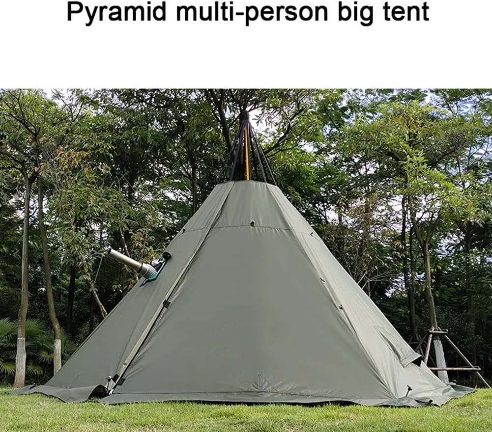 Tipi Hot Tents Outdoor Tents Teepee with Stove Hole Waterproof Family Pyramid Tent Camping Backpacking Hiking Mountaineering Heated Shelter (Brown 310