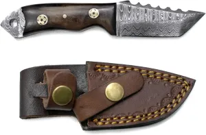 Titan International Knives Damascus Steel Tanto Skinning & Hunting Fixed Blade Knife | Handmade 1095 4340 Carbon Mix Hand Pounded | Leather Sheath Titan Hunting Gear