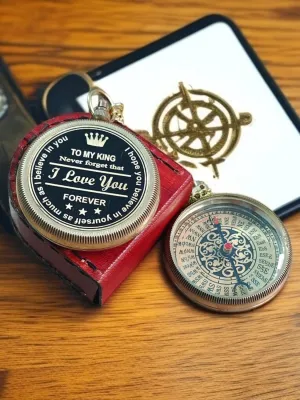 to My King Brass Antique Pocket Locket Compass with Wanderful Leather Case Brst Gift for Son Love Mom and Dad