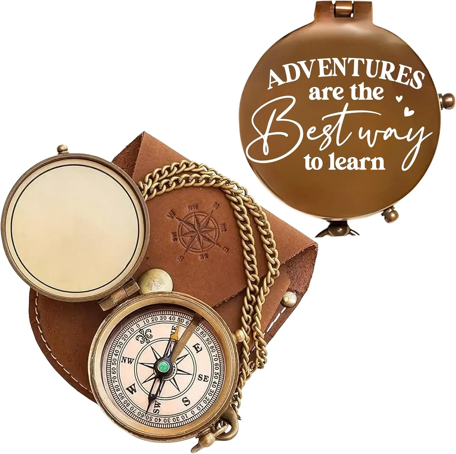 to My Love – Antique Brass Engraved Compass with Leather Case – Personalized Pocket Compass for Husband, Boyfriend, Anniversary, Wedding & Outdoor Adventures (Antique My Love-1)