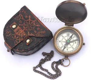 to My Son Antique Compass for Hiking and Survival- Waterproof Brass Nautical Pocket Compass with Leather,Case & Chain for Camping Hunting Climbing Exploring Geology Outdoor Activities (105)