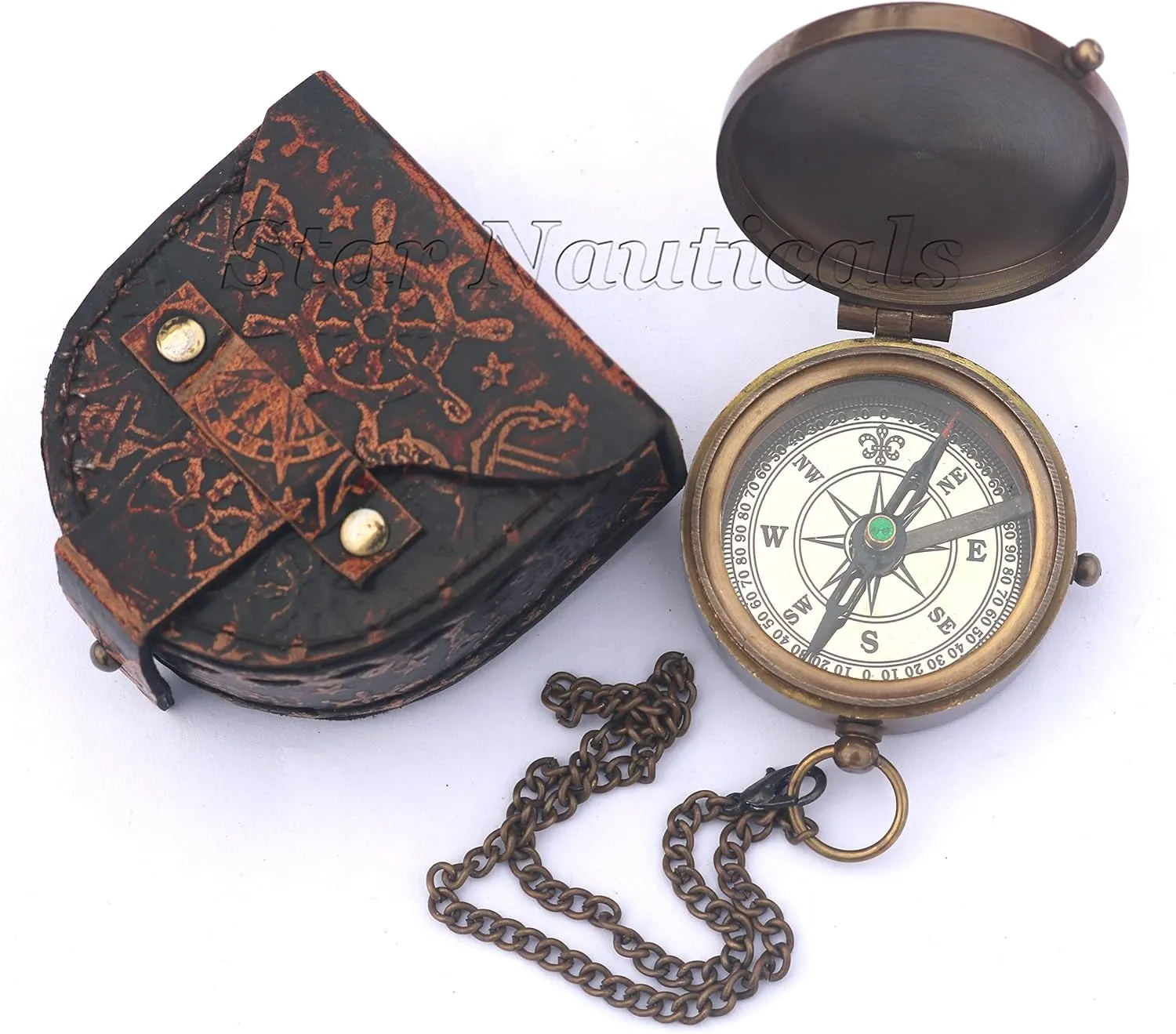 to My Son Antique Compass for Hiking and Survival- Waterproof Brass Nautical Pocket Compass with Leather,Case & Chain for Camping Hunting Climbing Exploring Geology Outdoor Activities (105)