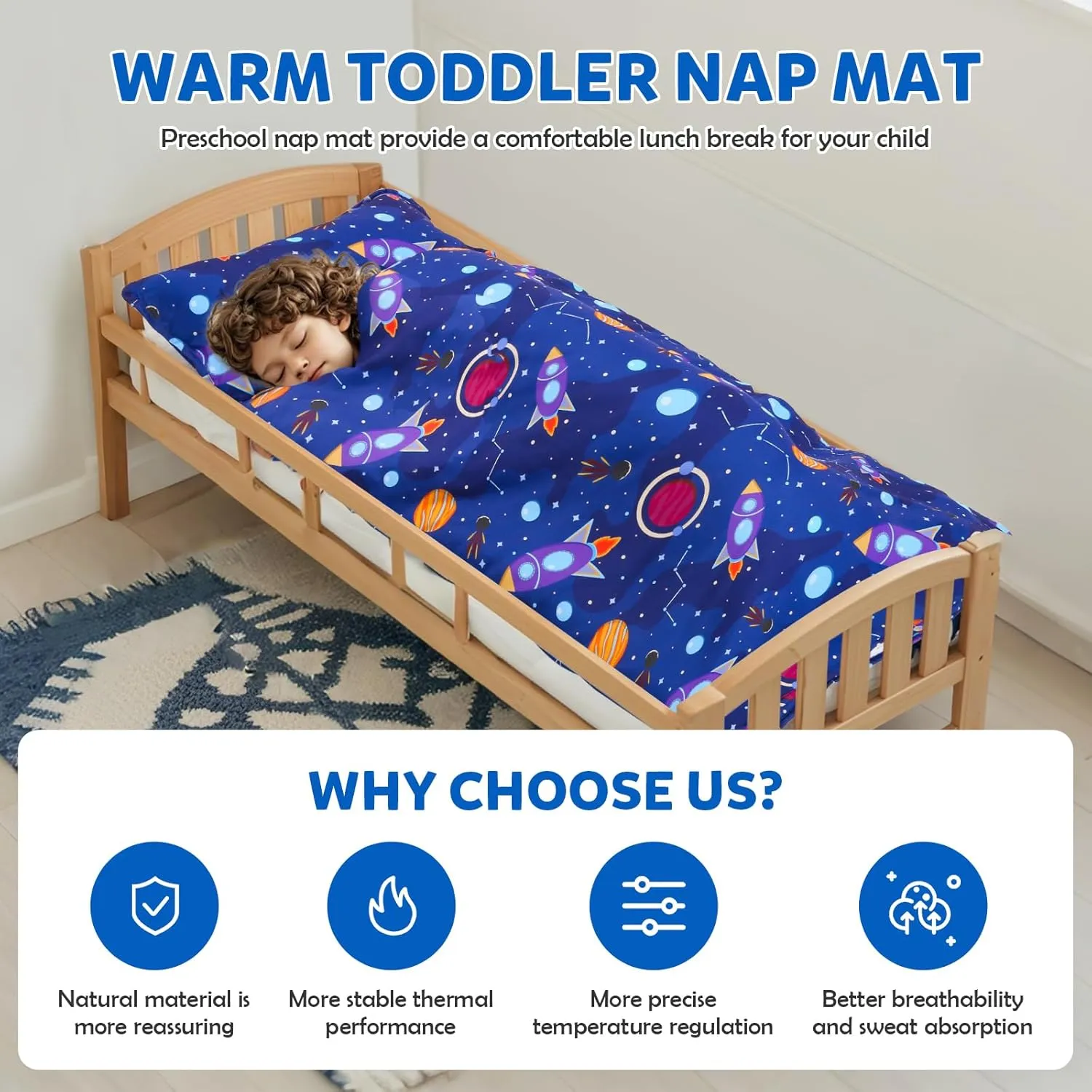 Toddler Nap Mat with Removable Pillow and Blanket, Sleeping Bag for Kids, Lightweight and Soft Slumber Bags for Preschool, Sleeping Mats for Daycare Sweat Absorbing and Breathable