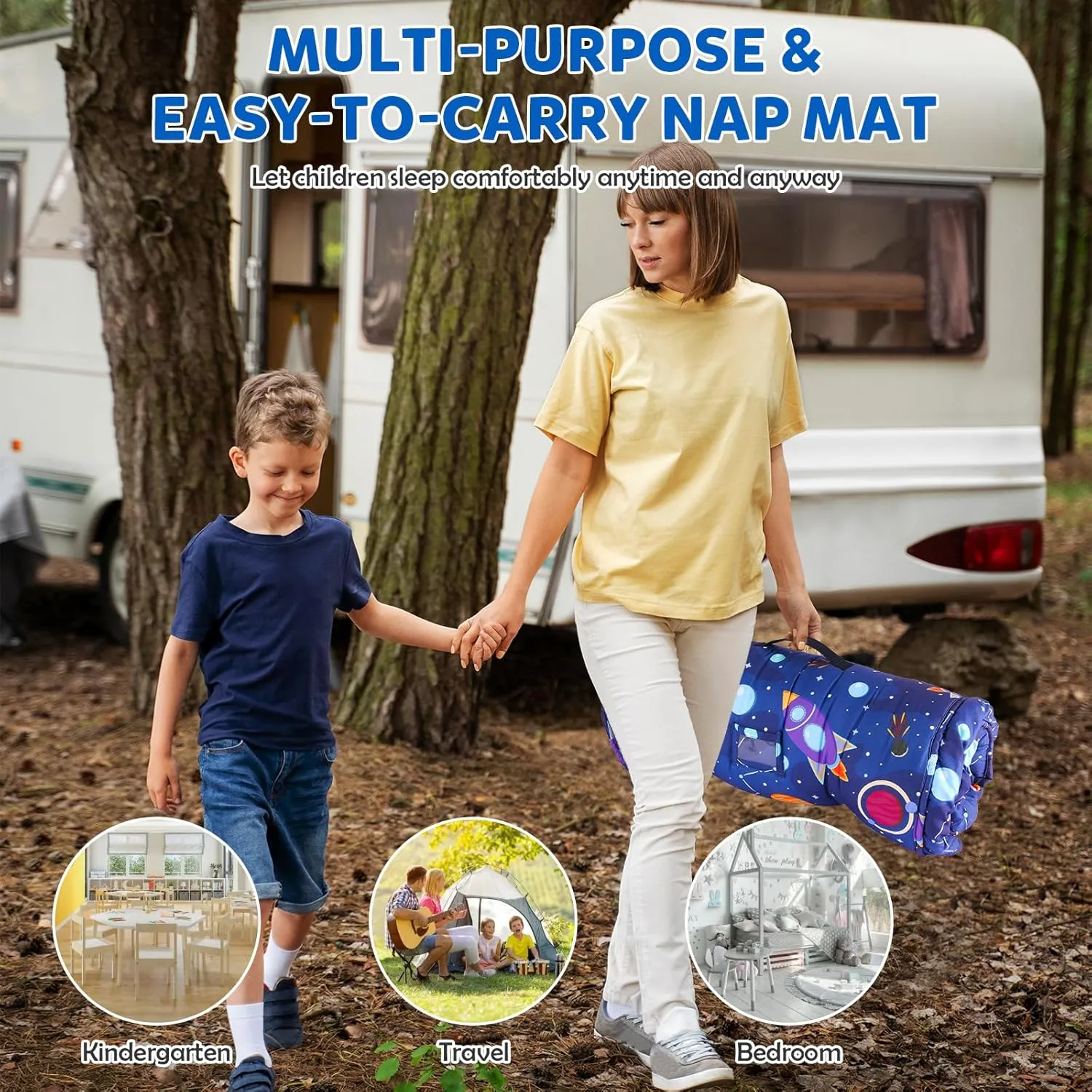 Toddler Nap Mat with Removable Pillow and Blanket, Sleeping Bag for Kids, Lightweight and Soft Slumber Bags for Preschool, Sleeping Mats for Daycare Sweat Absorbing and Breathable