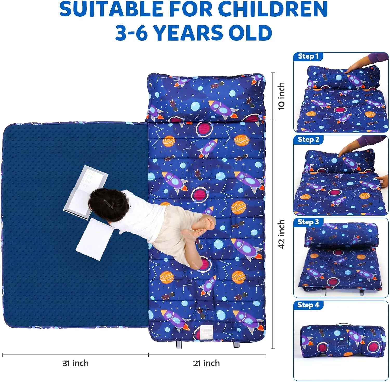 Toddler Nap Mat with Removable Pillow and Blanket, Sleeping Bag for Kids, Lightweight and Soft Slumber Bags for Preschool, Sleeping Mats for Daycare Sweat Absorbing and Breathable