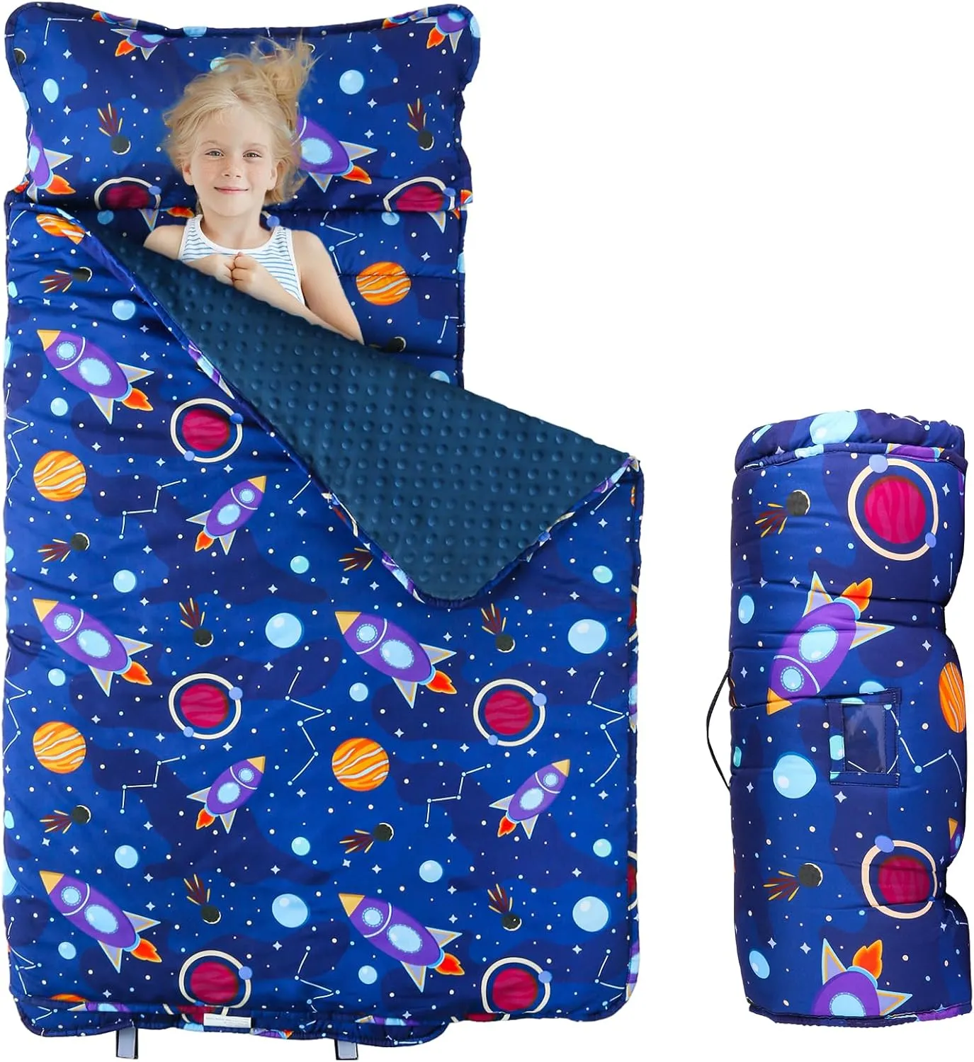 Toddler Nap Mat with Removable Pillow and Blanket, Sleeping Bag for Kids, Lightweight and Soft Slumber Bags for Preschool, Sleeping Mats for Daycare Sweat Absorbing and Breathable