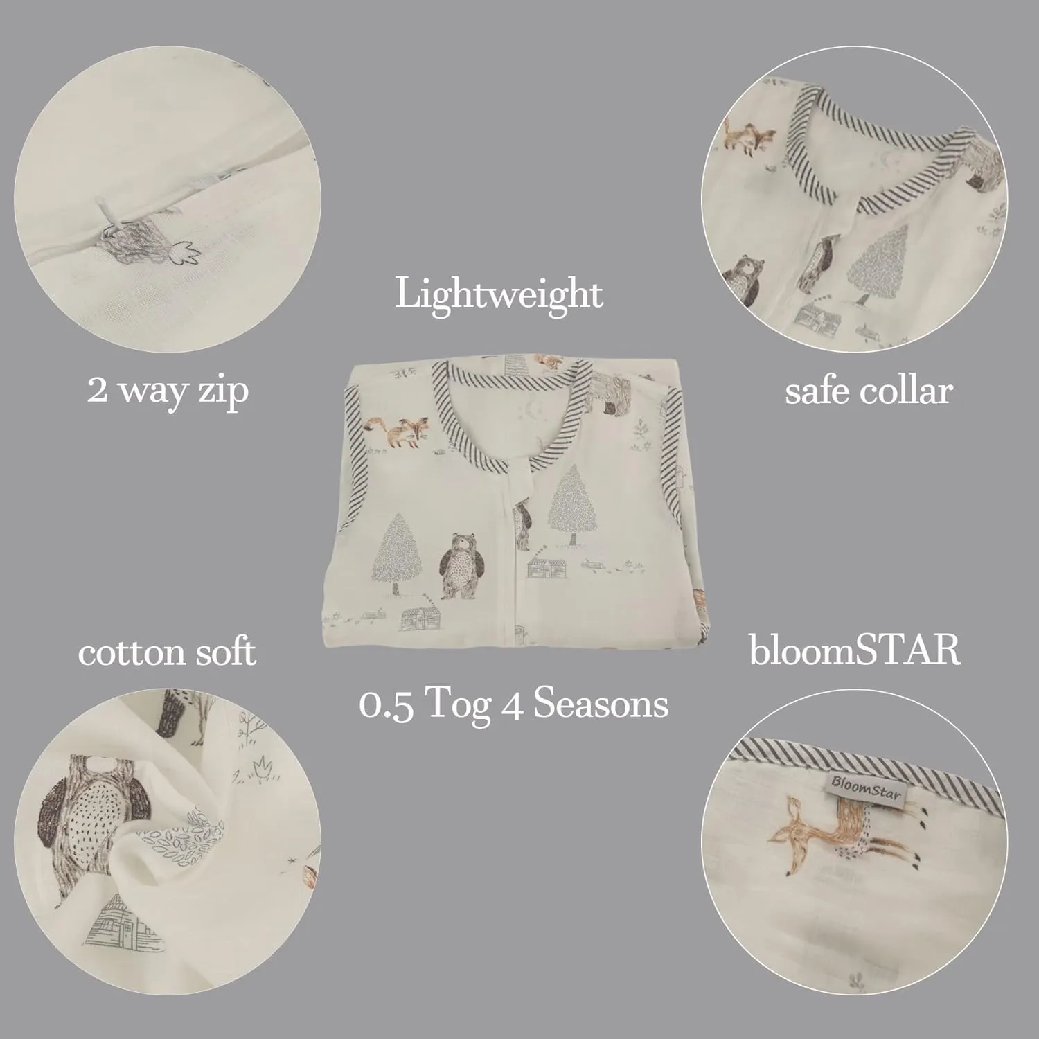 Toddler Sleeping Sack Muslin (2-3T) Lightweight 0.5 Tog Cotton Summer Baby Wearable Blanket Large Infant Sleeping Bag thin Soft Unisex long Sleeper