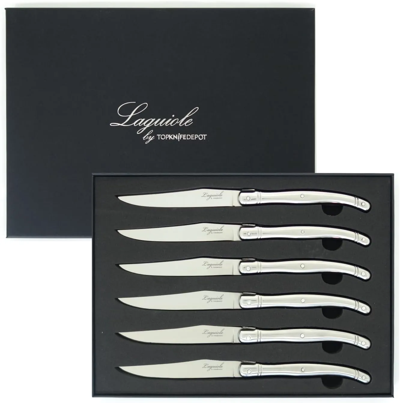 TopKnife Laguiole Steak Knife Set - Smooth Edge - Stainless Steel Handle - Set of 6