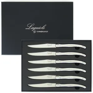 TopKnife Laguiole Steak Knife Set - Smooth Edge - Stainless Steel Handle - Set of 6