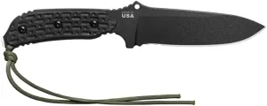 TOPS Knives Mil-Spie 5 Full Tag Fixed Blade- Black Traction Coating Blade Finish- Black Kydex Sheath w/Multi-Position Spring Steel Clip