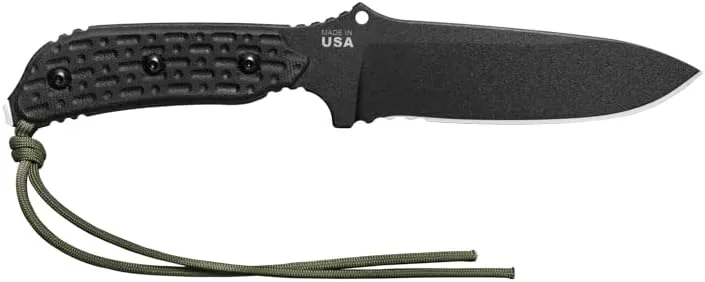 TOPS Knives Mil-Spie 5 Full Tag Fixed Blade- Black Traction Coating Blade Finish- Black Kydex Sheath w/Multi-Position Spring Steel Clip