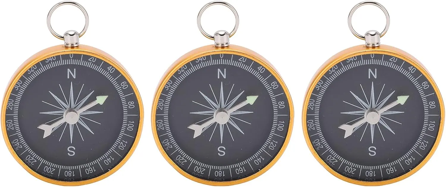 Topyond Compact Aluminum Alloy Keychain Compass Set - 3Pcs, Ideal for Hiking, Hunting, and Motoring