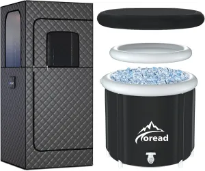 TOREAD Sauna and Cold Plunge XL Combo-Portable Steam Sauna Box for Home, Personal Steam Home Sauna Tent at Home Sauna with 2.6L 1000W Steamer & XL Ice Bath Tub-112gal Portable Cold Plunge Tub
