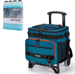 TOURIT 48-Can Insulated Rolling Cooler & 4 Set Reusable Ice Packs Bargain Perfect Combination