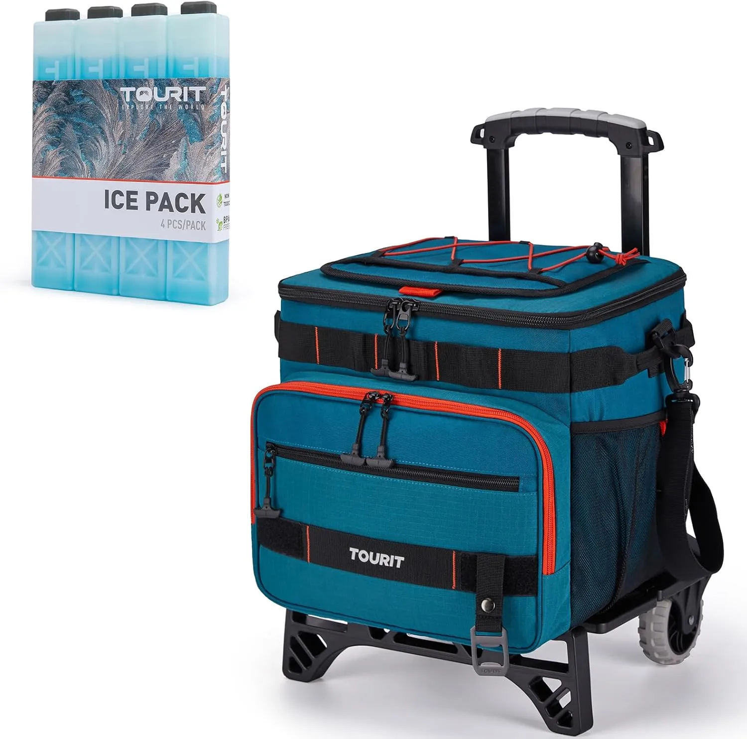 TOURIT 48-Can Insulated Rolling Cooler & 4 Set Reusable Ice Packs Bargain Perfect Combination