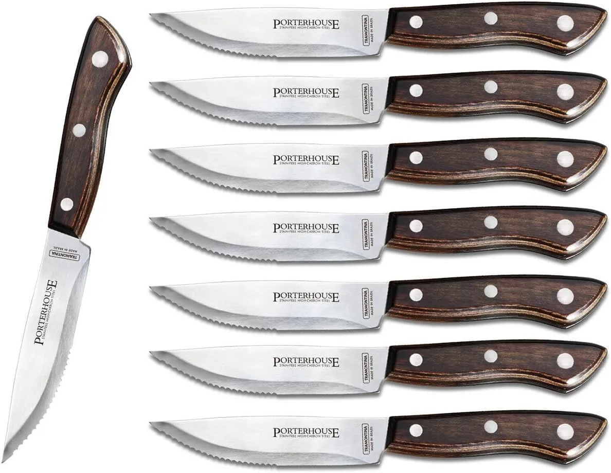 Tramontina Steak Knife Set Stainless Steel 8-Piece Dark Walnut, 80000/545DS