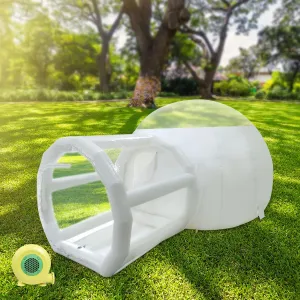 Translucent Dome Inflatable Bubble Tent Commercial Bubble House w/Air Blower and 2M Tunnel, Outdoor Family Backyard Snow Scene Waterproof Tent Perfect for Camping, Christmas Day, Stargazing