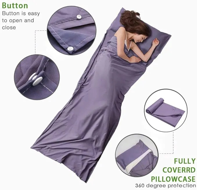 Travel and Camping Sheet Sleeping Bag Liner - Lightweight Compact and Portable Adult Sleeping Bag - Ideal for Traveling,Hostels and Camping