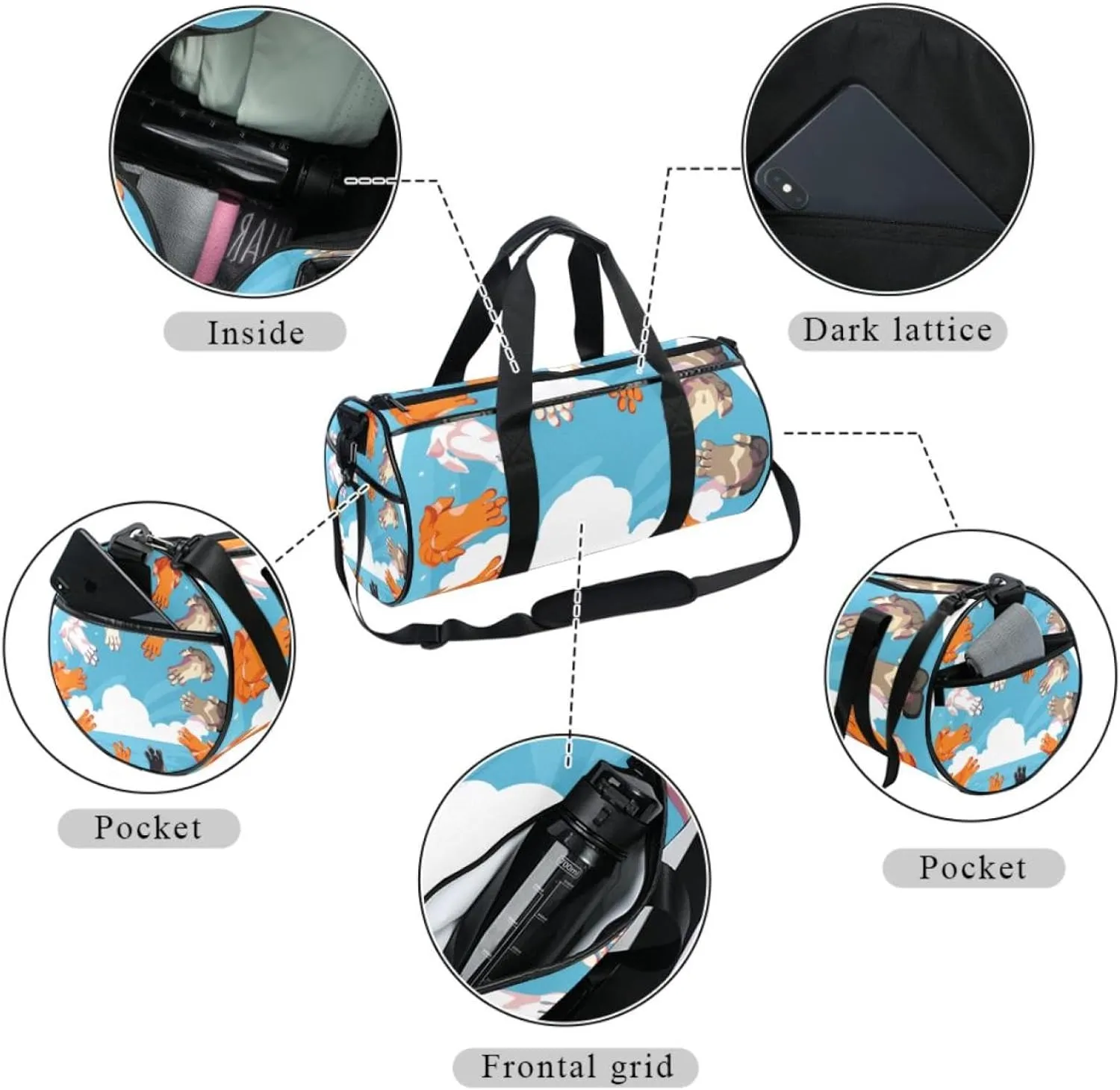 Travel Bag,Mens Gym Bag,Womens Gym Bag,Colorful Cats Paw,Sports Bag