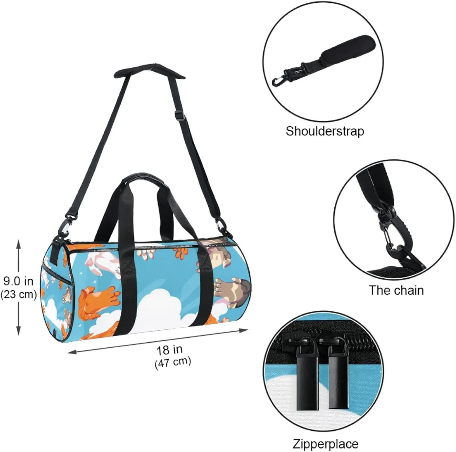 Travel Bag,Mens Gym Bag,Womens Gym Bag,Colorful Cats Paw,Sports Bag
