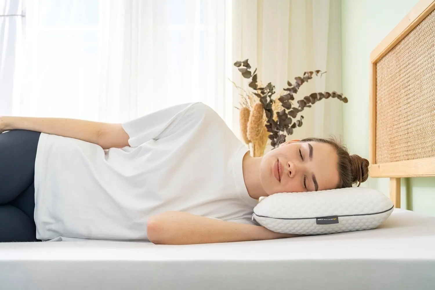 Travel Memory Foam Pillow for Sleeping, Comfortable Camping Pillow, 15.75x11.81x3.94 inches, Easy to Carry Portable Bag, Soft, Breathable, Washable Pillowcase (White)
