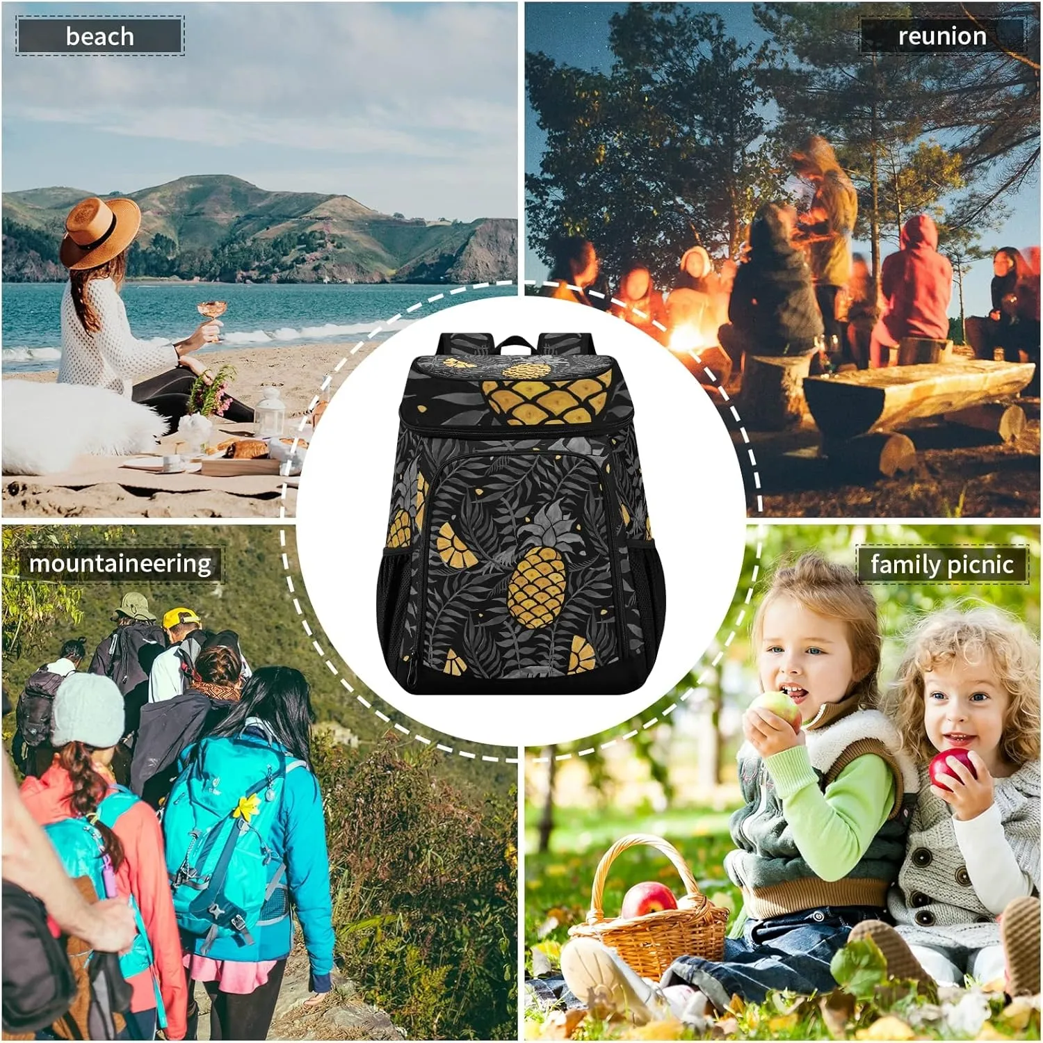 Tropical Pineapples Fruits Cooler Backpack Insulated Leak Proof Beach Cooler Bag Soft Lunch Picnic Hiking Camping Backpack Cooler