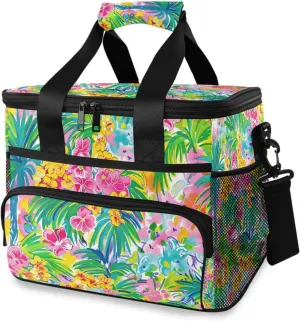Tropical Pink Flowers Trees Cooler Bag Insulated Cooler Soft Sided Cooler 24 Can Portable Picnic Bag Large Leakproof Lunch Bag Box for Beach Grocery Camping Travel Car Men Women