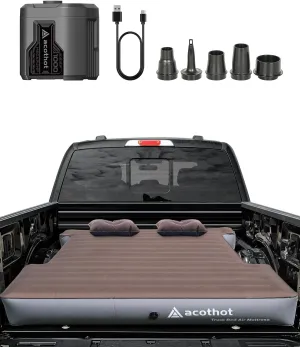 Truck Bed Air Mattress with Cordless Rechargeable Air Pump, Peachskin FabricTruck Bed Mattress with 2 Pillows Fits 5.5-5.8ft Short Truck Beds | 9.5" Height Mattress Perfect for Outdoor Camping
