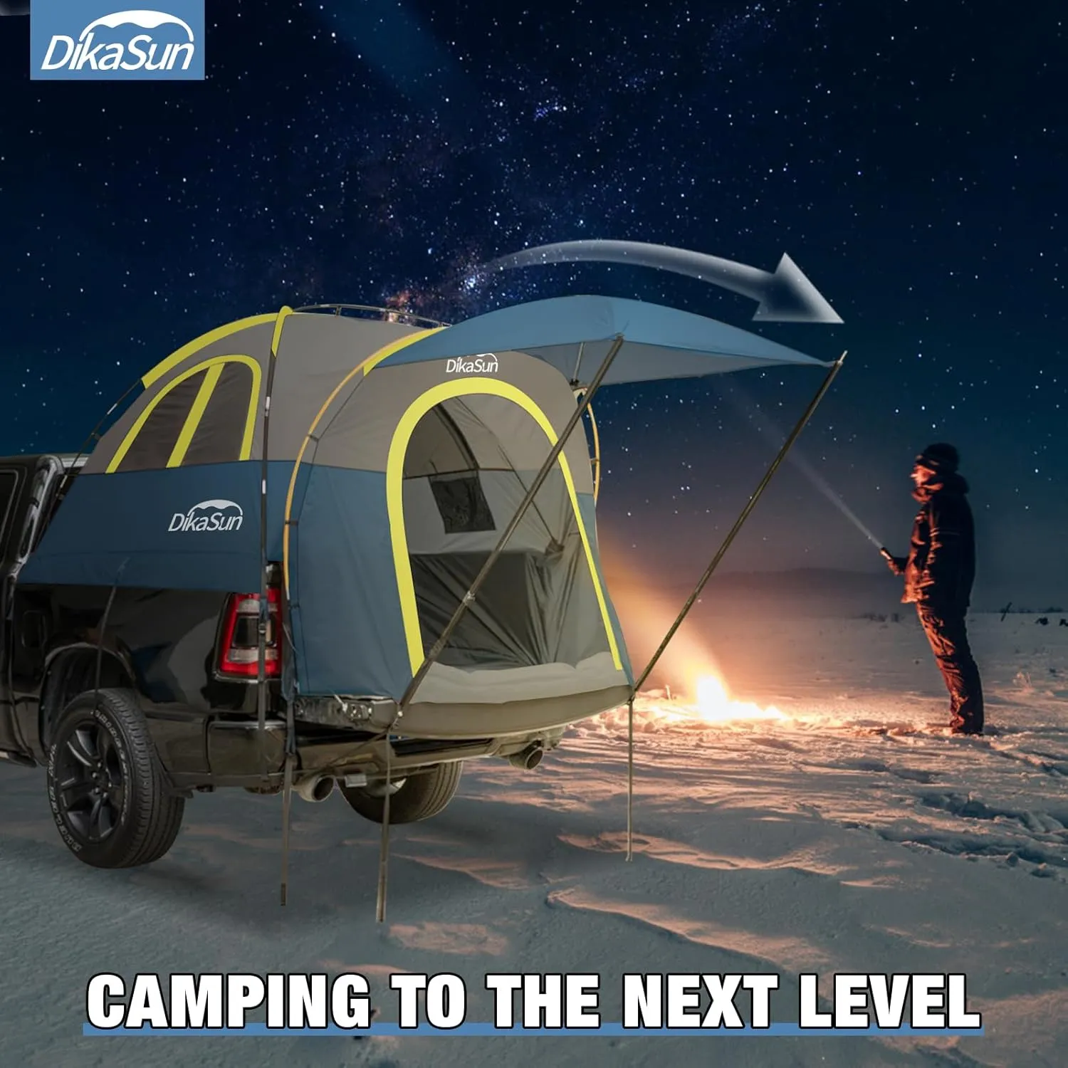 Truck Bed Tent, Double Layer Truck Tent 6.4-6.7 Ft, Waterproof PU3000mm Tear-Resistant Pickup Tent for 2 Person Camping and Outdoor with Awning