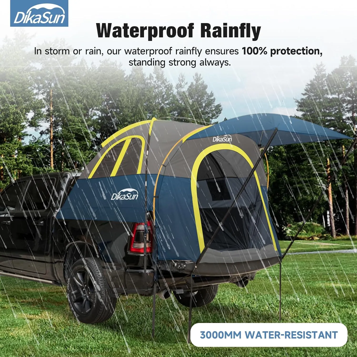 Truck Bed Tent, Double Layer Truck Tent 6.4-6.7 Ft, Waterproof PU3000mm Tear-Resistant Pickup Tent for 2 Person Camping and Outdoor with Awning