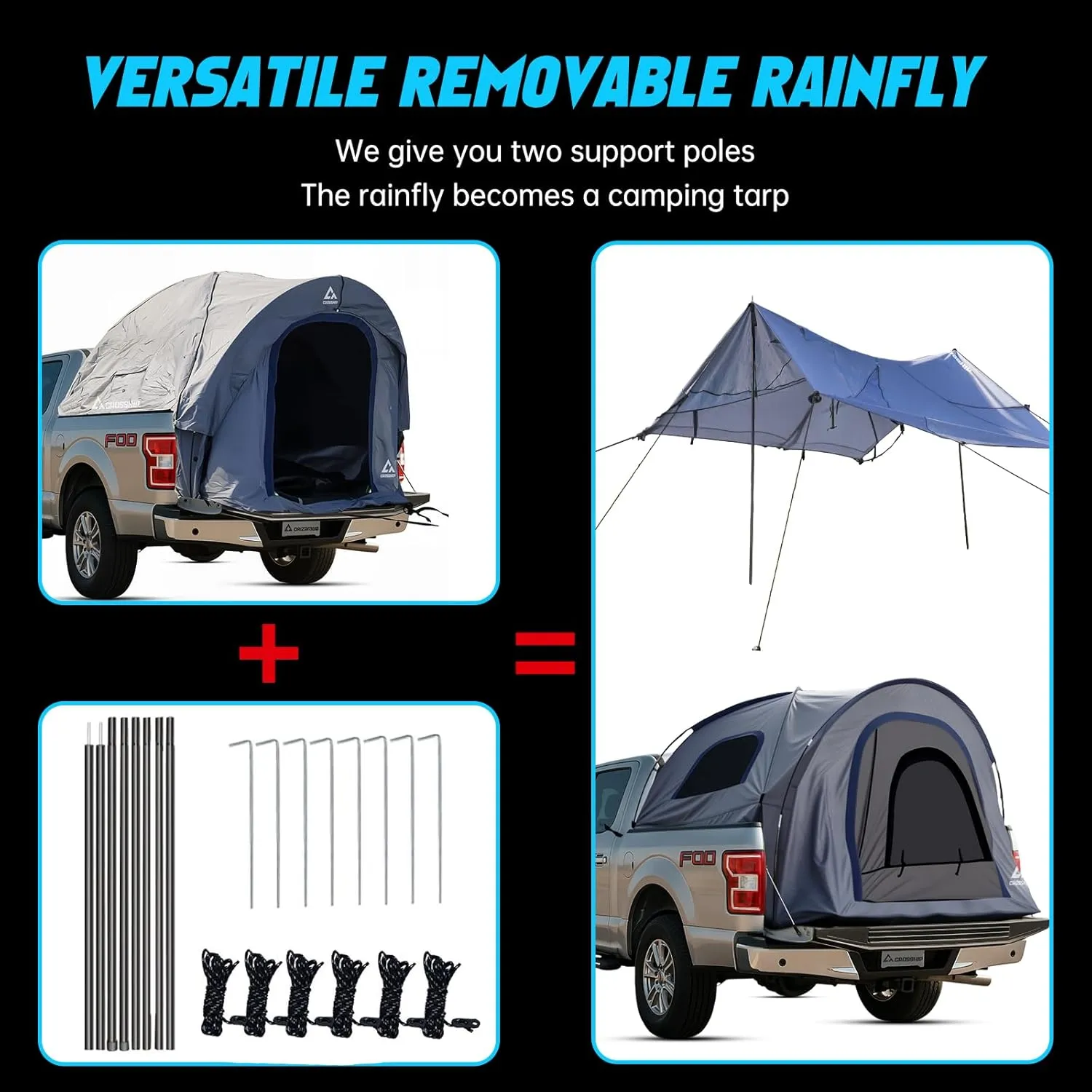 Truck Bed Tent for Pickup Trucks - Water-Resistant Canopy Anti-Tear Fabric - Insect-Prevention Double Layer - Replacement for Ford, Chevy, Dodge, GMC, Nissan, Toyota