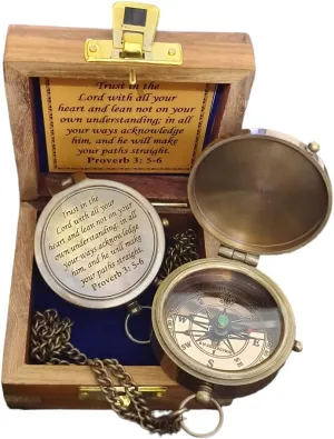 Trust in The Lord -Proverbs 3: 5-6 Quote Engraved Compass, Gifts Compass, 2025 Graduation Day Gifts- Baptism Gifts Compasses for Women Mens Boy Girls, Inspirational Christian Religious Gifts