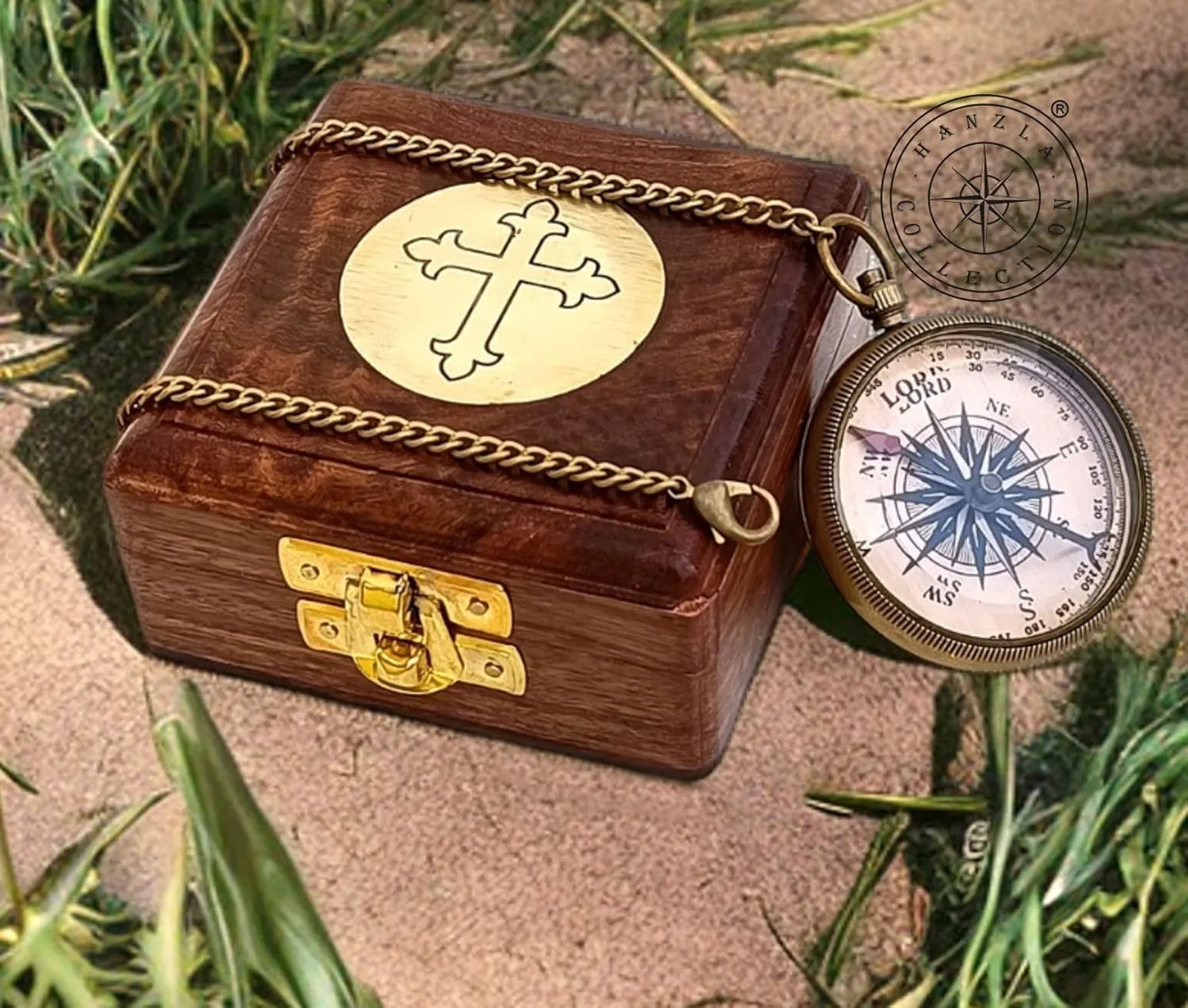 Trust in The Lord with All Your Heart Brass Compass with Stamped Leather Case, Camping Compass with Wooden Box, Engraved Compass, Religious Gifts Graduation Day Gifts for Unisex