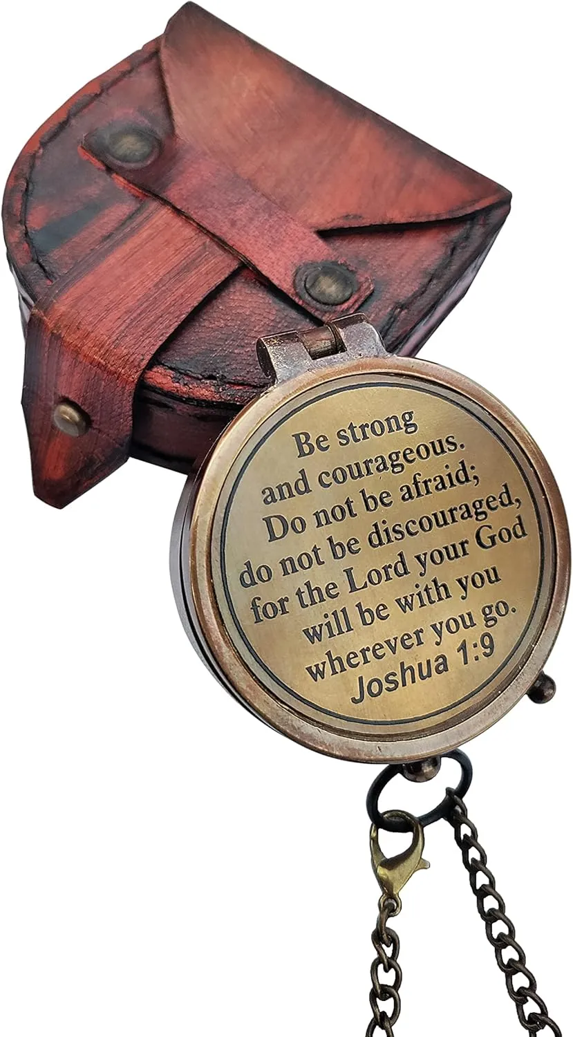 TSWO Be Strong and Courageous...Quote Engraved Compass Personalized, Brass Pocket Compass Gifts for Men, Gift for Son, Baptism Gifts, Birthday Gifts, Graduation Gifts, Wedding Gifts