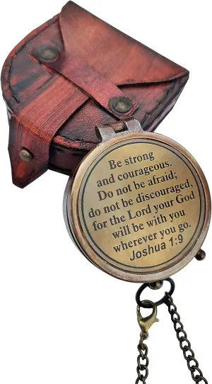 TSWO Be Strong and Courageous...Quote Engraved Compass Personalized, Brass Pocket Compass Gifts for Men, Gift for Son, Baptism Gifts, Birthday Gifts, Graduation Gifts, Wedding Gifts