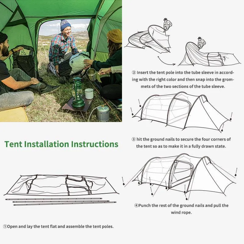Tunnel  2-3 People Camping Tent Opalus