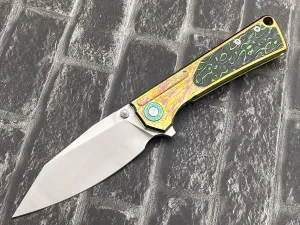 TWO SUN TwoSun Folding Knife M390 Blade Carbon Fiber TC4 Titanium Handle Outdoor Camping Folding Knife TS510-M390-Color, Yellow-Green